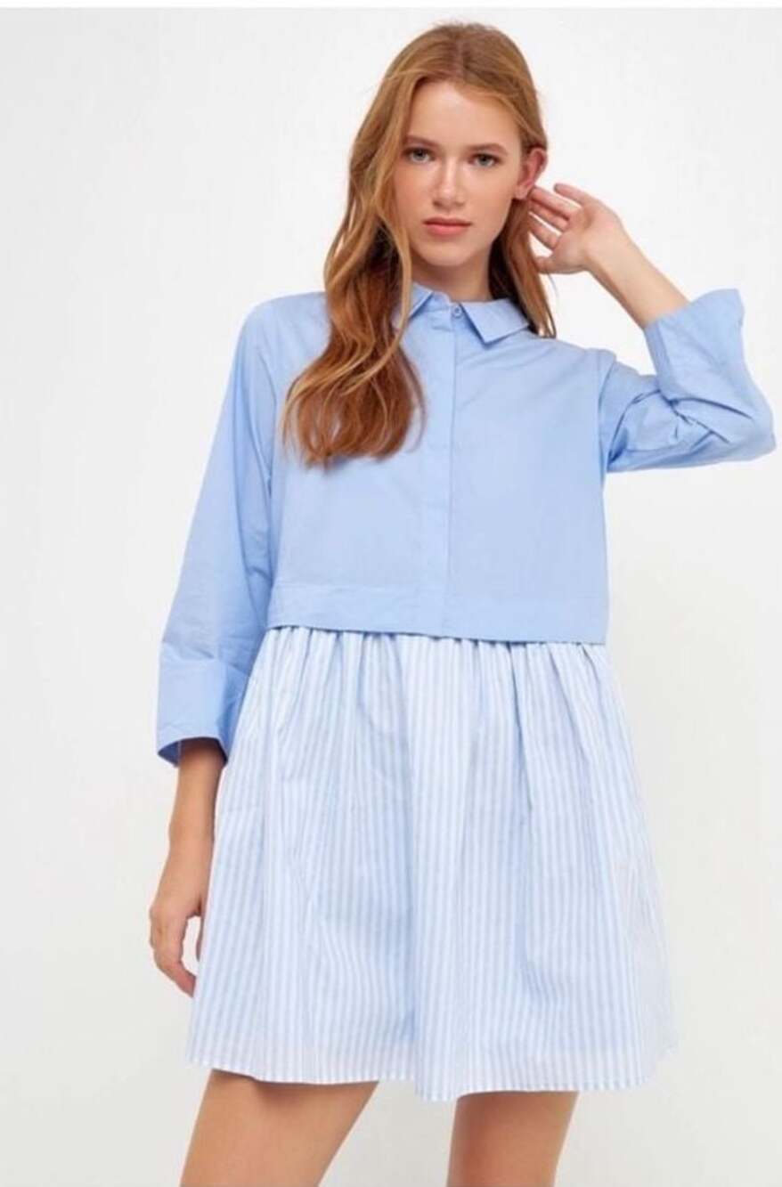 English Factory Stripe Contrast Shirt Mini Dress Size XS